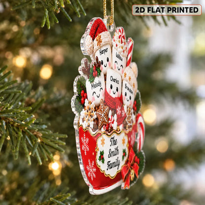 Personalized Acrylic Ornament, Cute Hot Cocoa Marshmallow Family, Unique Holiday Gift for Families