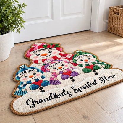Personalized Shaped Doormat, Grandma and Grandkids Snowmen Christmas Decor, Unique Gift for Grandma