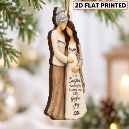 Personalized Wooden Ornament, Mother Hugging Pregnant Daughter, Unique Christmas Gift for Mom-to-Be