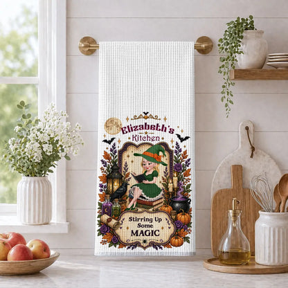 You're Going in the Soup Personalized Kitchen Towel, Whimsical Witch Art, Creative Halloween Gift for Friends