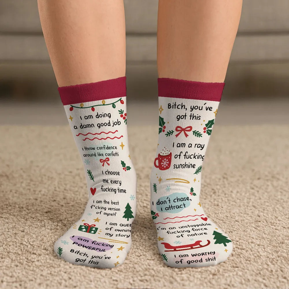 Personalized Crew Socks with Humorous Self Love Quotes, Creative Confidence Gift for Her