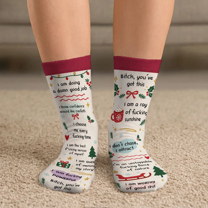 Personalized Crew Socks with Humorous Self Love Quotes, Creative Confidence Gift for Her