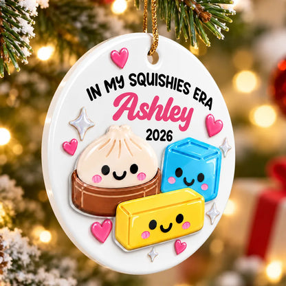 Round Ceramic Acrylic Ornament, Cute Dumpling & Squishies Christmas Tree Decor, Creative Gift for Kids & Teens
