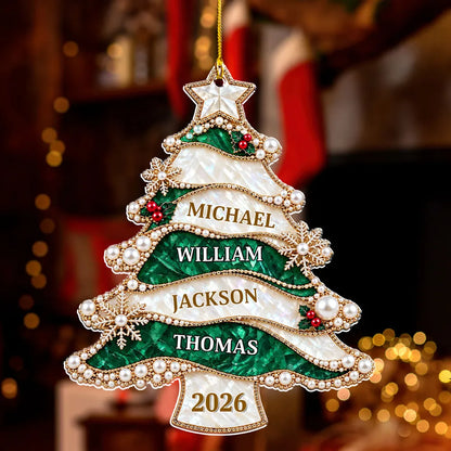 Personalized Acrylic Ornament, Jeweled Green Christmas Tree Design, Unique Family Gift and Festive Decor