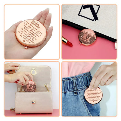 Personalized Metal Compact Mirror, Grandma Hugging Granddaughter at Sunset, Unique Gift for Granddaughter