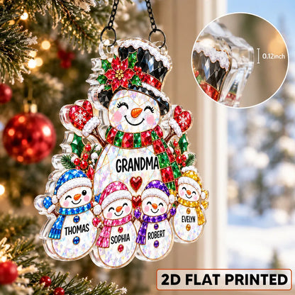 Personalized Grandma Snowman Acrylic Suncatcher Ornament, Colorful Christmas Window Decor, Unique Gift for Grandma