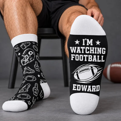 Personalized Crew Socks, Green Football Design for Lounging on Game Day, Unique Gift for Dad