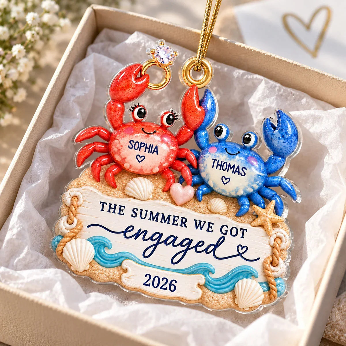 Personalized Acrylic Ornament, The Summer We Got Engaged Crab Couple Keepsake, Creative Gift for an Engaged Couple