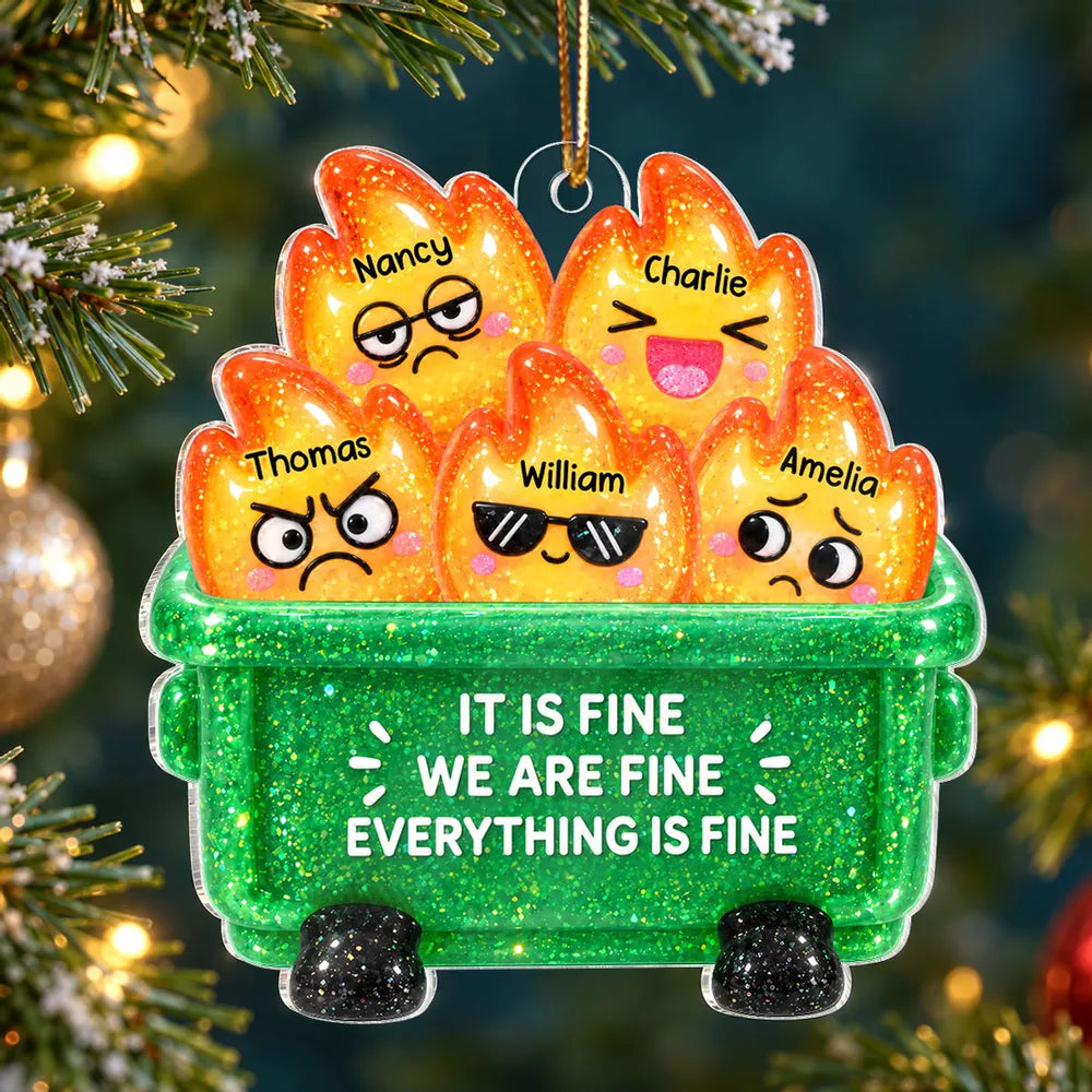 Personalized Acrylic Ornament, Bright Dumpster Fire Cartoon, Unique Christmas Gift for Friends and Coworkers
