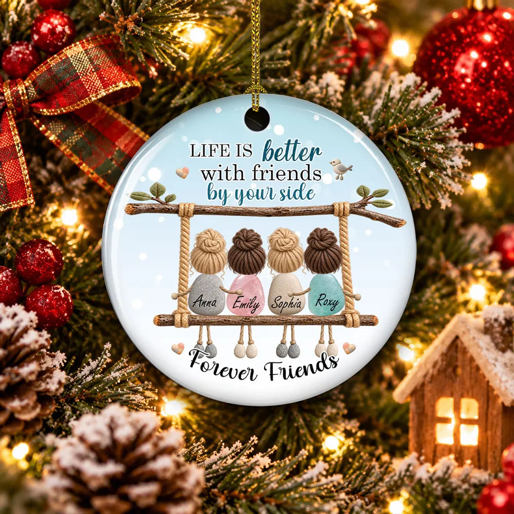 Personalized Ceramic Ornament, Friends on a Swing in Pale Blue, Unique Christmas Gift for a Close Friend