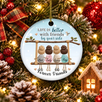 Personalized Ceramic Ornament, Friends on a Swing in Pale Blue, Unique Christmas Gift for a Close Friend