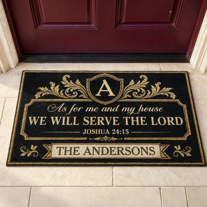 Personalized Standard Doormat, We Will Serve the Lord Verse, Creative Faith Gift for Family and Housewarming