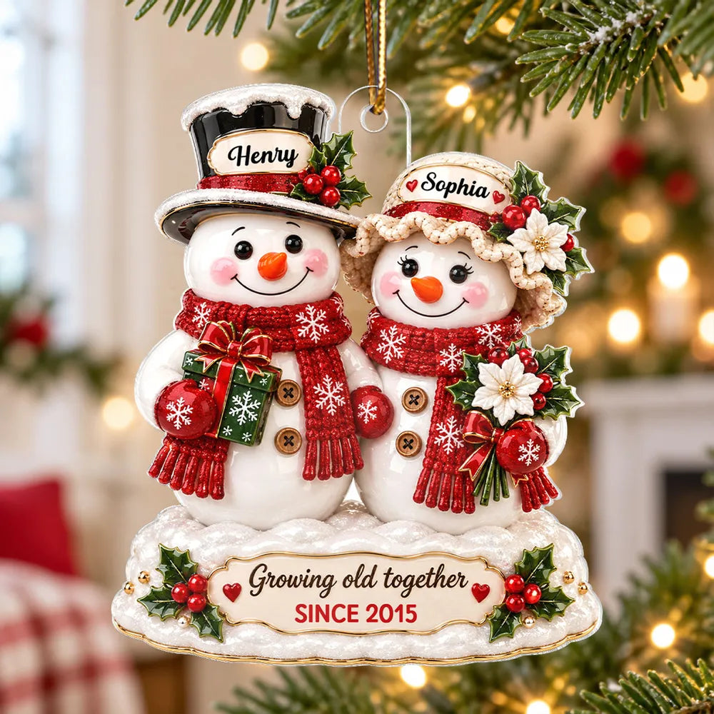 Personalized Acrylic Ornament, Snowman Couple Growing Old Together, Unique Christmas Gift for Partners
