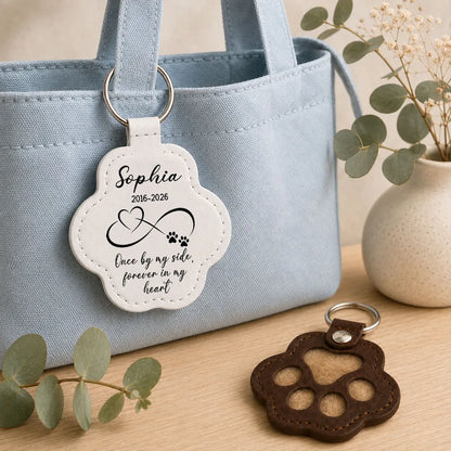Leather Pet Fur Keepsake Keychain, Personalized Once by My Side Memorial, Creative Sympathy Gift for Pet Owners