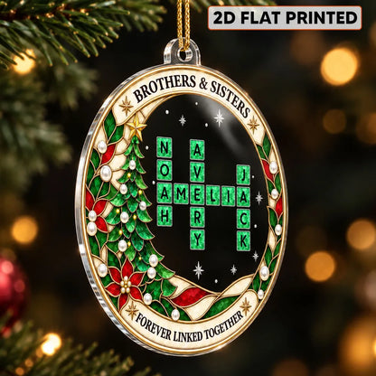Personalized Acrylic Ornament, Sibling Crossword on a Christmas Tree, Unique Gift for Brothers & Sisters