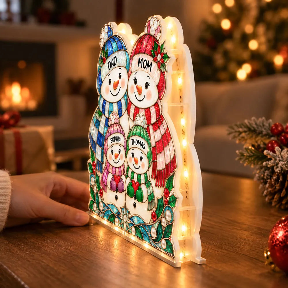 Personalized Gathered Snowman Family Acrylic Light Box, Colorful Christmas Decor, Unique Gift for Grandparents