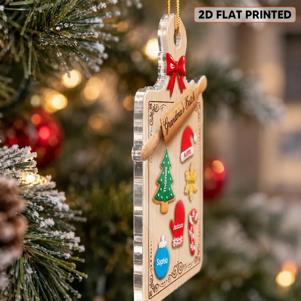 Personalized Acrylic Ornament, Grandma's Batch Baking Board with Festive Cookies, Unique Christmas Gift for Grandma
