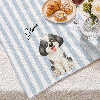 Personalized Kitchen Towel with Sitting Dog Illustration, Cheerful Decor, Creative Gift for Pet Owners