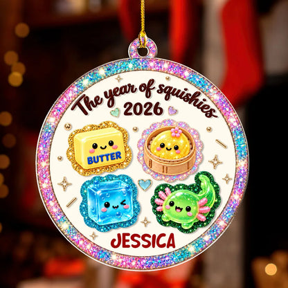 Personalized Acrylic Ornament, Cute Glitter Look Keepsake for a Lit Christmas Tree, Creative Gift for Squishy Fans