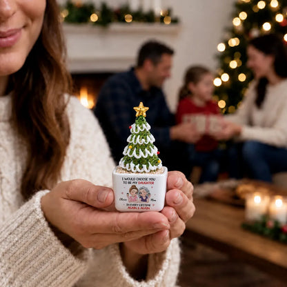 Personalized Square Glass Planter, Christmas Tree, Mother and Daughter Sharing Drinks, Unique Gift for Daughter