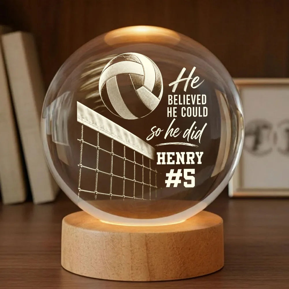 Volleyball Globe Lamp, Personalized She Believed Design, Creative Gift for Daughter, Teammate or Player