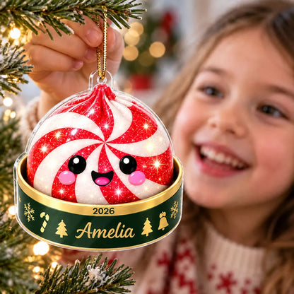 Personalized Acrylic Ornament, Cute Santa Reindeer & Peppermint Dumpling Design, Creative Gift for  Daughter, Son, Grandkids, Family