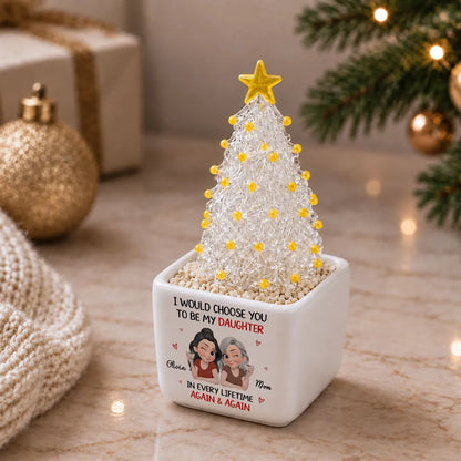 Personalized Square Glass Planter, Christmas Tree, Mother and Daughter Sharing Drinks, Unique Gift for Daughter