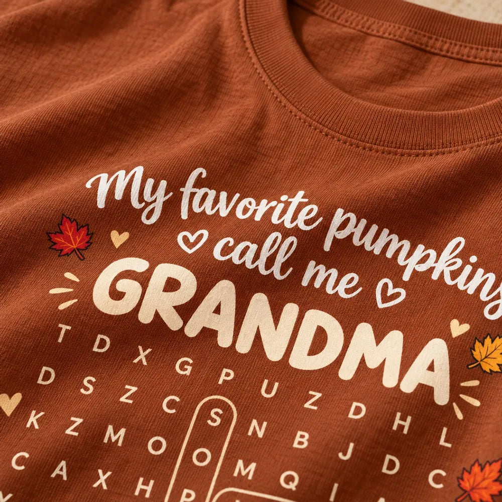 Personalized Classic Tee, Pumpkin Word Search Design, Unique Fall Gift for Grandma
