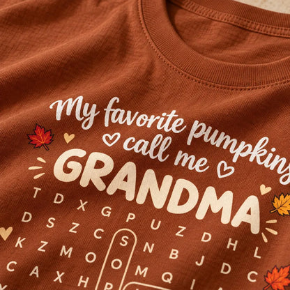 Personalized Classic Tee, Pumpkin Word Search Design, Unique Fall Gift for Grandma