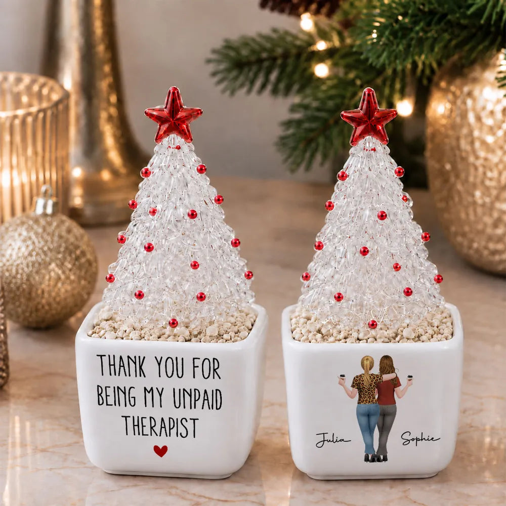 Personalized Square Glass Planter, Unpaid Therapist Quote, Unique Christmas Gift for a Close Friend