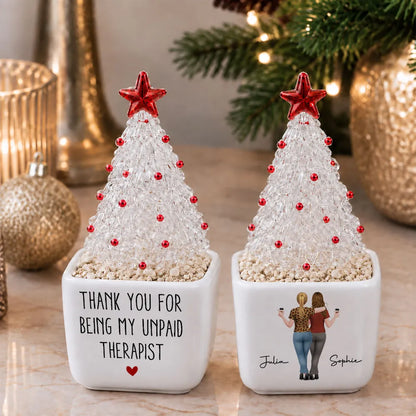 Personalized Square Glass Planter, Unpaid Therapist Quote, Unique Christmas Gift for a Close Friend