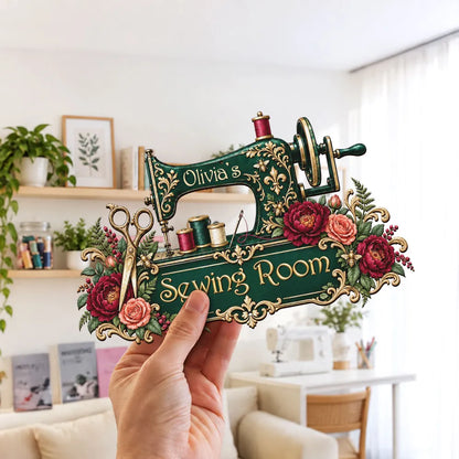 Shaped Metal Sign, Personalized Floral Sewing Room Decor, Creative Gift for Mom, Grandma or a Quilter