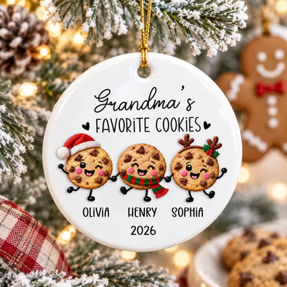 Personalized Ceramic Ornament with Cookies Holding Hands, Unique Christmas Tree Gift for Grandma
