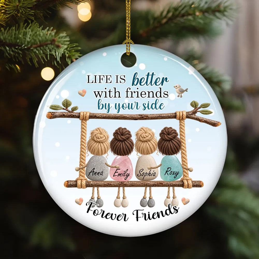 Personalized Ceramic Ornament, Friends on a Swing in Pale Blue, Unique Christmas Gift for a Close Friend