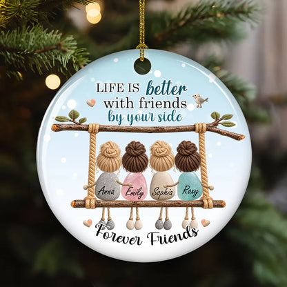 Personalized Ceramic Ornament, Friends on a Swing in Pale Blue, Unique Christmas Gift for a Close Friend