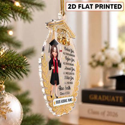 Personalized Acrylic Ornament, Graduate Holding Diploma, Gold Laurel, Unique Graduation Gift for Her, Him