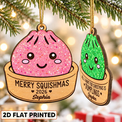Merry Squishmas Personalized Wooden Ornament, Colorful Cartoon Tree Decor, Creative Gift for Kids and Teens