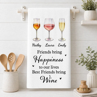 Personalized Kitchen Towel with Watercolor Wine Glasses, Unique Gift for a Wine Loving Friend