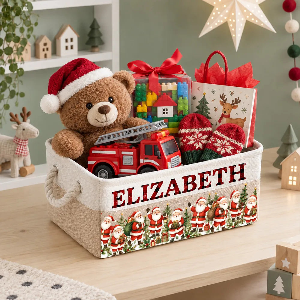 Personalized Rope Storage Basket with Snowman Family Art for Christmas, Unique Gift for Kids