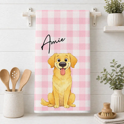 Personalized Kitchen Towel with Sitting Dog Illustration, Cheerful Decor, Creative Gift for Pet Owners