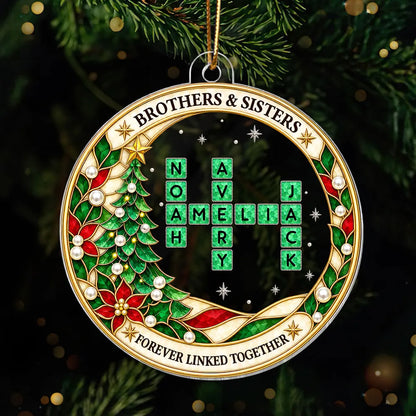 Personalized Acrylic Ornament, Sibling Crossword on a Christmas Tree, Unique Gift for Brothers & Sisters