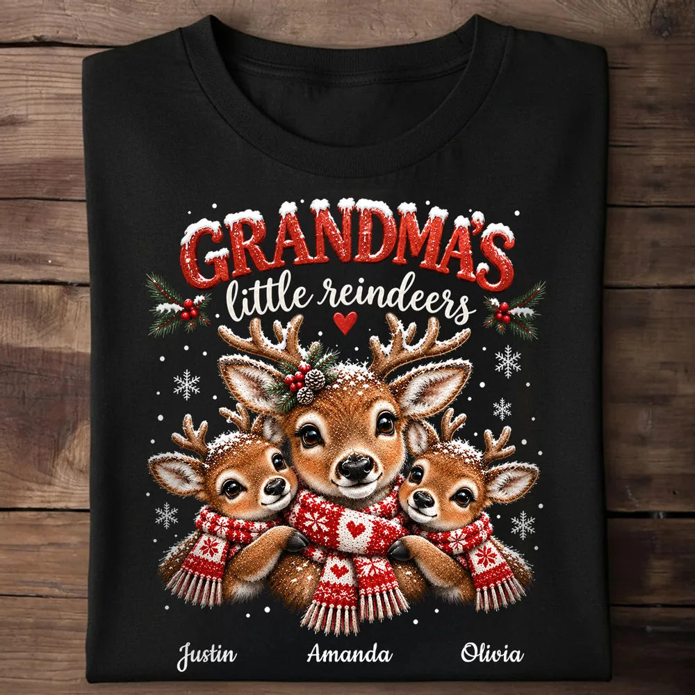 Personalized Grandma's Little Reindeers Sweatshirt, Cuddling Reindeer Family, Unique Christmas Gift for Grandma