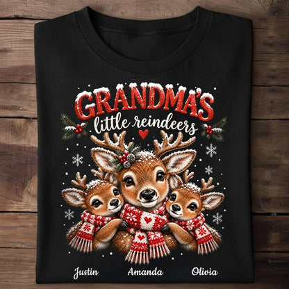 Personalized Grandma's Little Reindeers Sweatshirt, Cuddling Reindeer Family, Unique Christmas Gift for Grandma