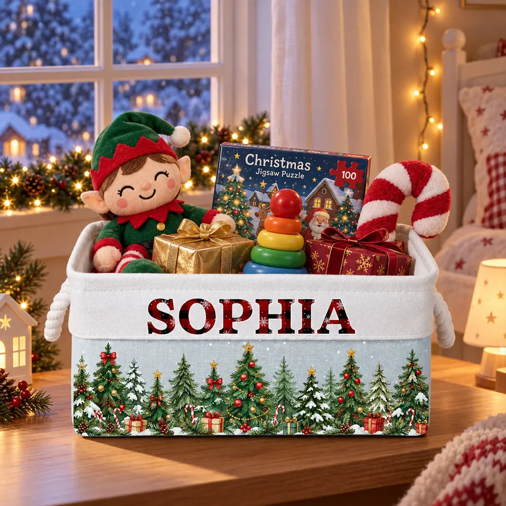Personalized Rope Storage Basket with Snowman Family Art for Christmas, Unique Gift for Kids