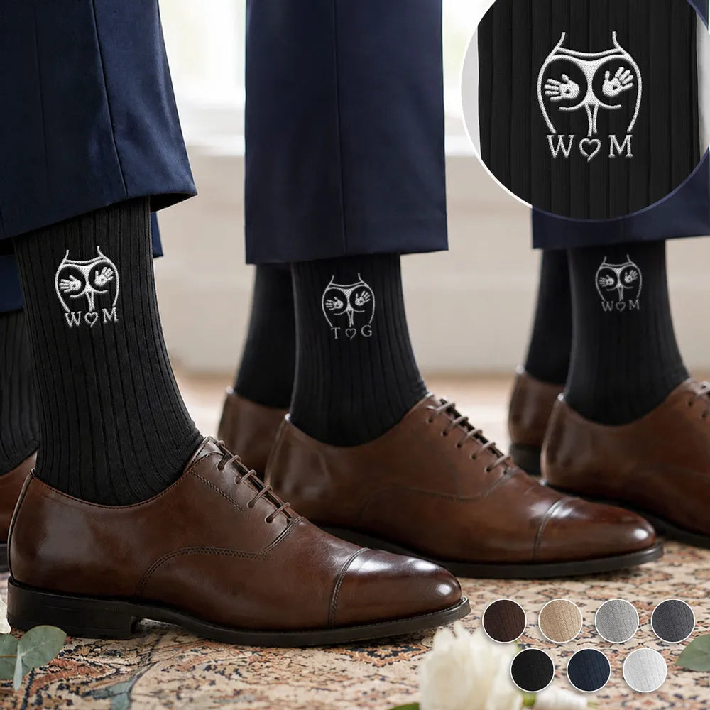 Embroidered Socks with Stitched Love Motif for Formal Attire, Personalized Creative Gift for Husband or Boyfriend