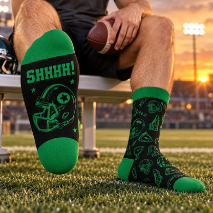Personalized Crew Socks, Green Football Design for Lounging on Game Day, Unique Gift for Dad