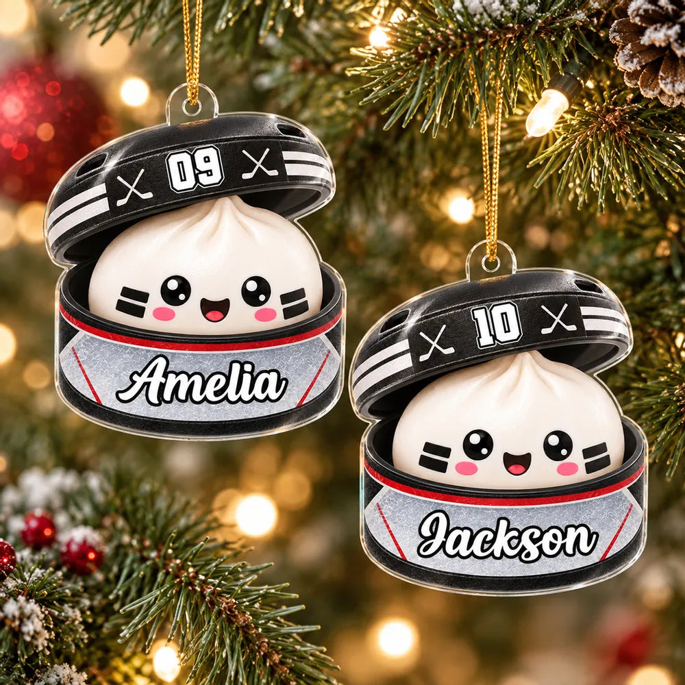Personalized Acrylic Ornament, Kawaii Hockey Dumpling Keepsake, Creative Gift for Sons, Daughters & Grandkids