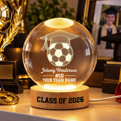Personalized Globe Lamp, Soccer Senior Keepsake for a Warm Desk Display, Creative Gift for Graduate