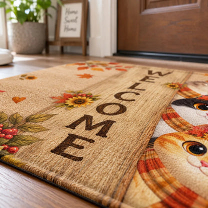 Personalized Fall Cat Standard Doormat, Peeking Cats Bring a Warm Autumn Welcome, Creative Gift for Pet Owners