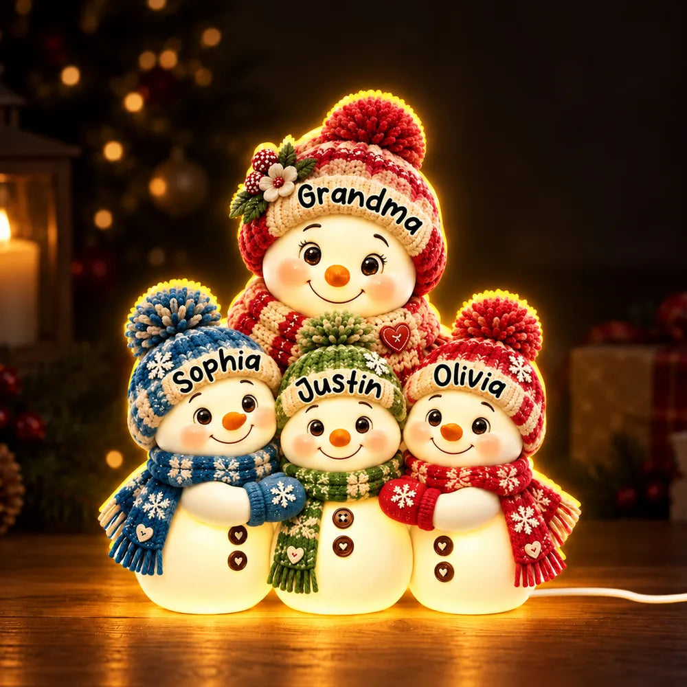 Personalized Acrylic Light Box, Grandma Snowman Hugging Grandkids, Unique Christmas Gift for Grandma